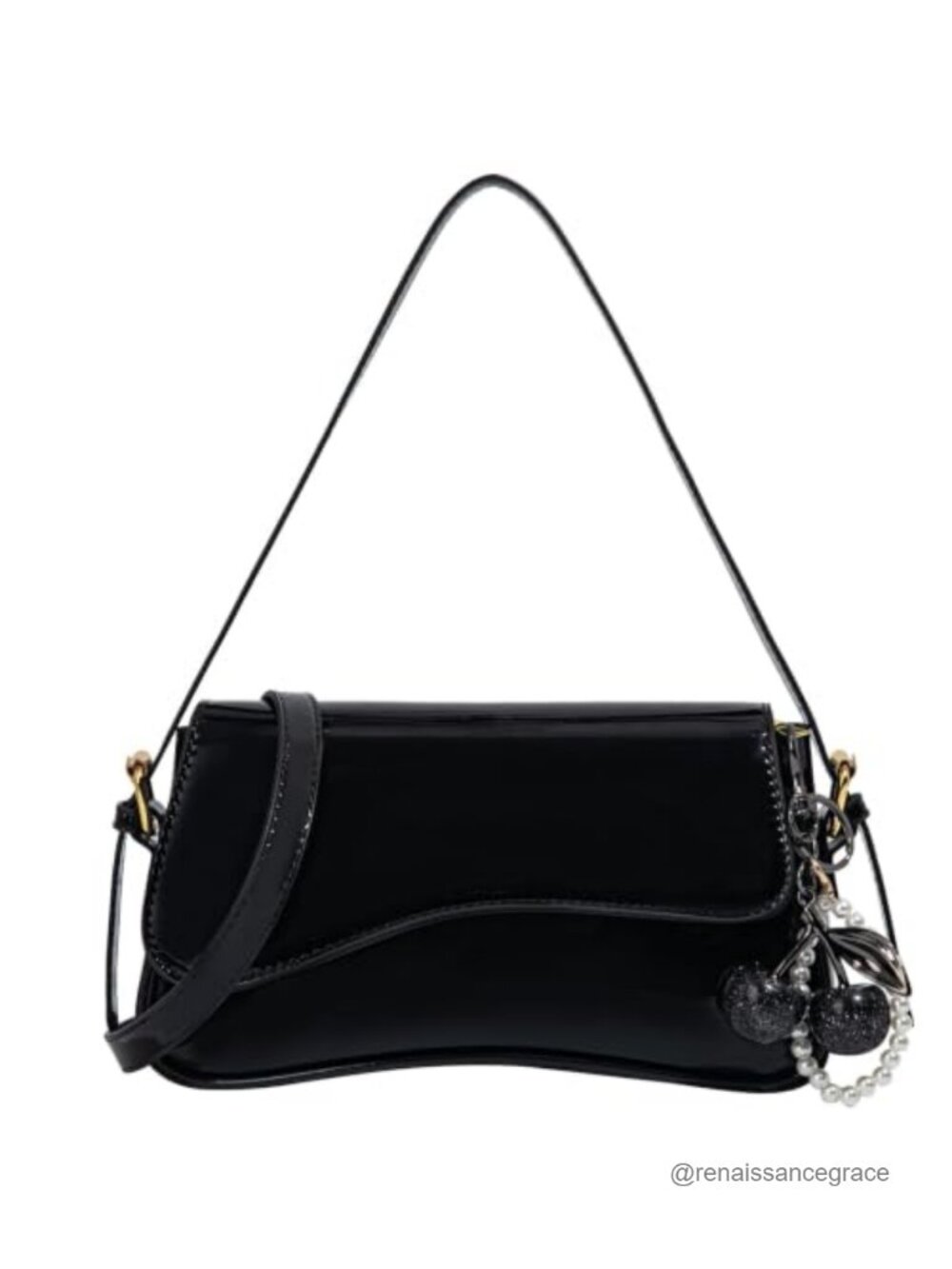 Hobo Bag with Cherry Pendant Crossbody Shoulder Bag PU Leather 3 Ways to Carry